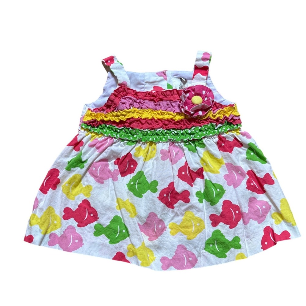 Rare Edition Dress Toddler‎ Girls White Fish Print Ruffle Flower SIZE 24M
